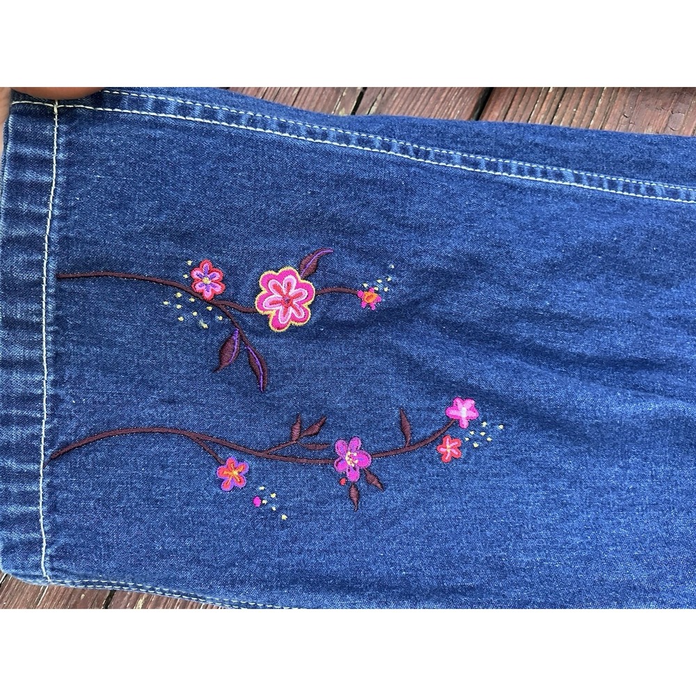VTG‎ Girls Gap Floral Embroidered Denim Overalls Made In Hong Kong Size XL - Picture 6 of 8